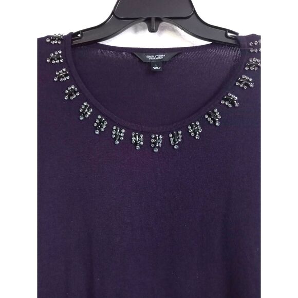 Vera Wang Crystal Beaded Tunic Purple Sweater Black Gray Pullover Long Sleeve L - Picture 3 of 7